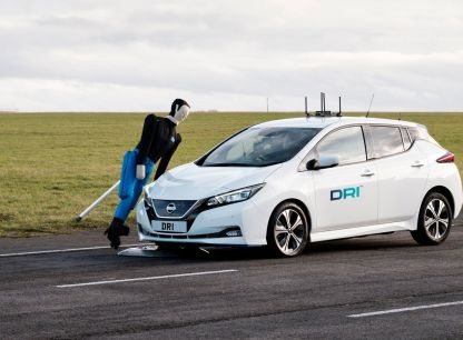 A white car crashing into an AB Dynamics dummy